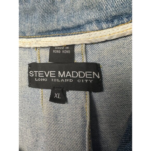 Vintage Y2K Steve Madden Utility Denim Jacket Women’s XL Military Button Front - Picture 3 of 15